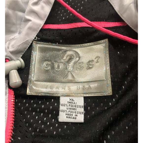 Guess Womens Gray with Pink Trim Womens XL Hooded 1/4 Zip Jacket Windbreaker - Picture 4 of 6